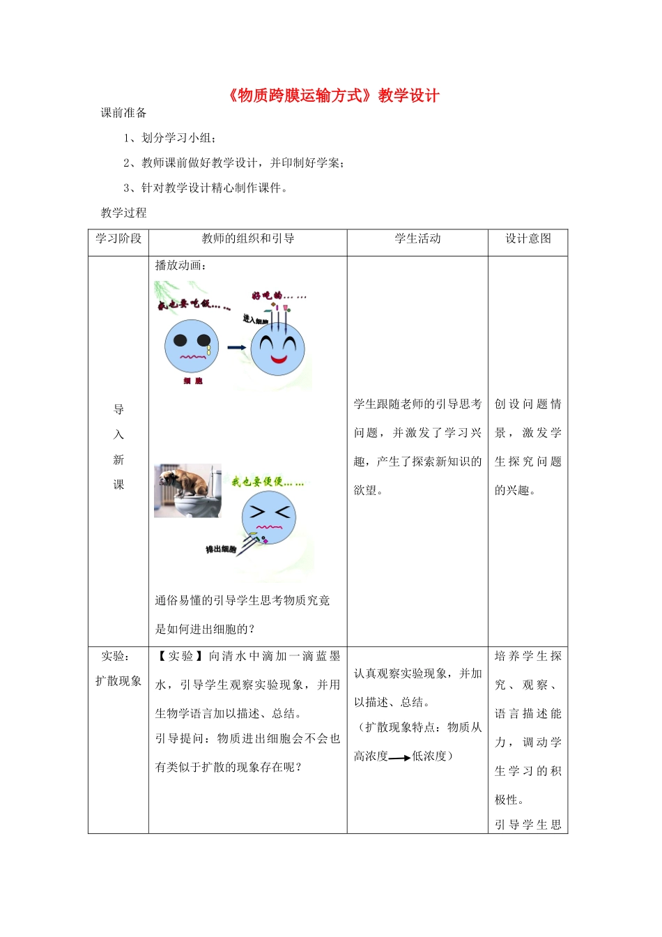 高中生物 第4章 细胞的物质输入和输出 第3节 物质跨膜运输的方式教学设计 新人教版必修1-新人教版高一必修1生物教案_第1页