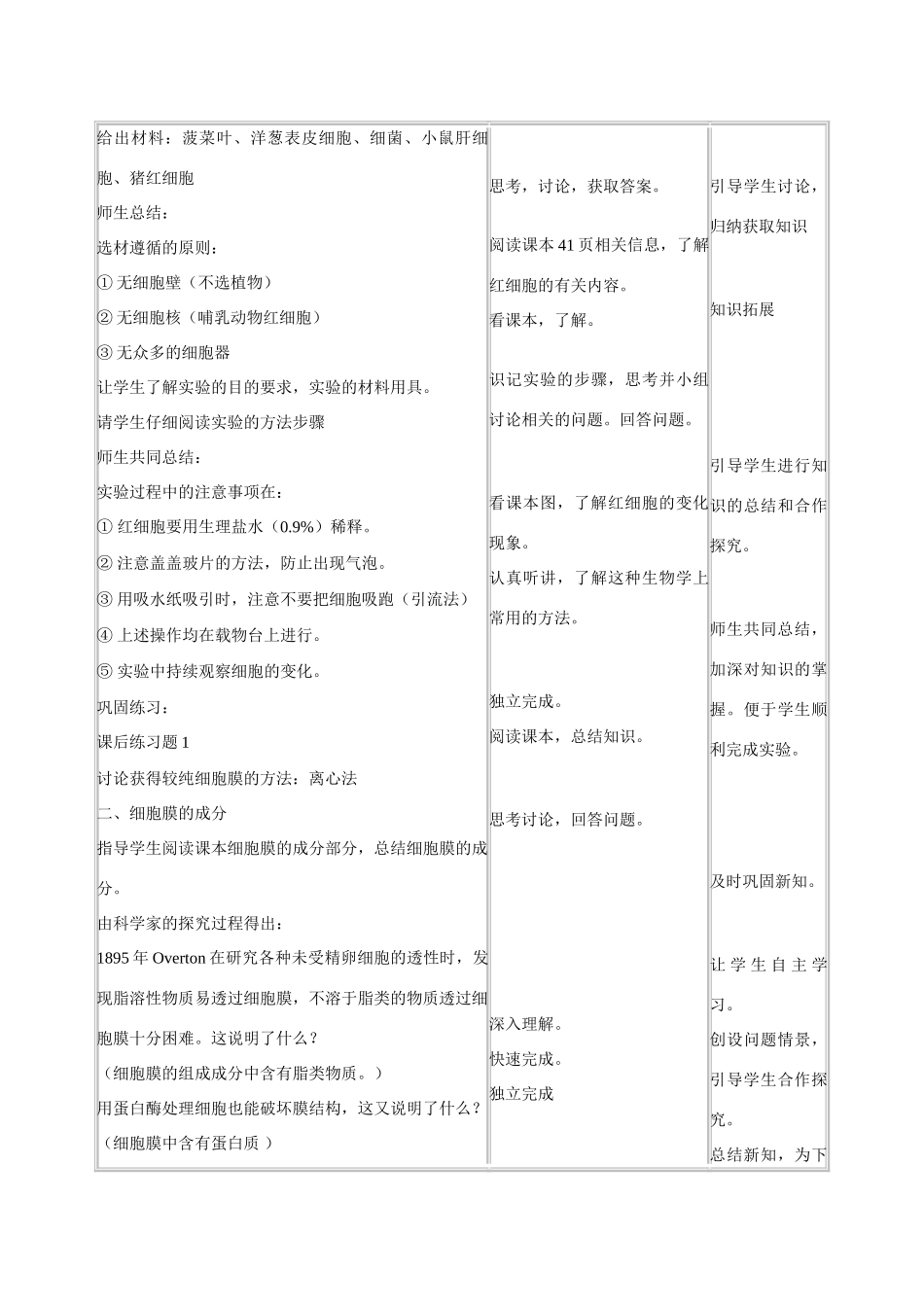 高中生物 第3章　细胞的基本结构第1节《细胞膜——系统的边界》教案 新人教版必修1_第2页