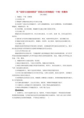 高中生物 第3章 素能提升课 用“结构与功能相联系”的观点分析细胞是一个统一的整体教案 苏教版必修1-苏教版高一必修1生物教案