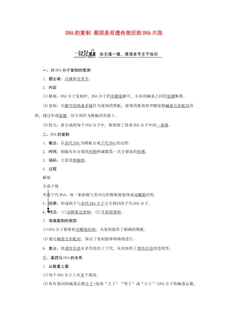 高中生物 第3章 第3、4节 DNA的复制 基因是有遗传效应的DNA片段教案 新人教版必修2-新人教版高一必修2生物教案