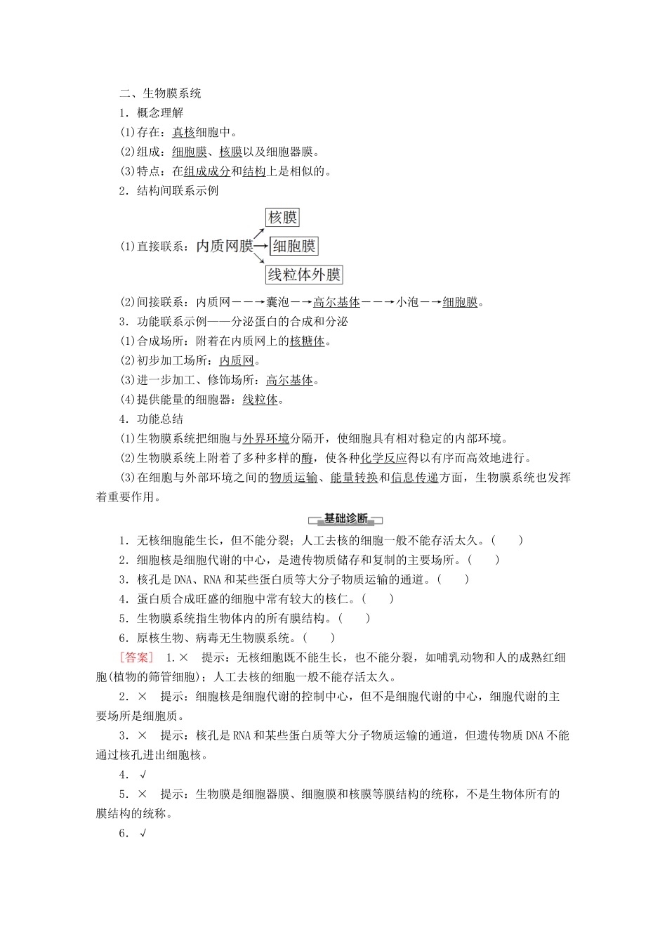 高中生物 第3章 第2节 第3课时 细胞核 细胞的生物膜系统教案 苏教版必修1-苏教版高一必修1生物教案_第2页