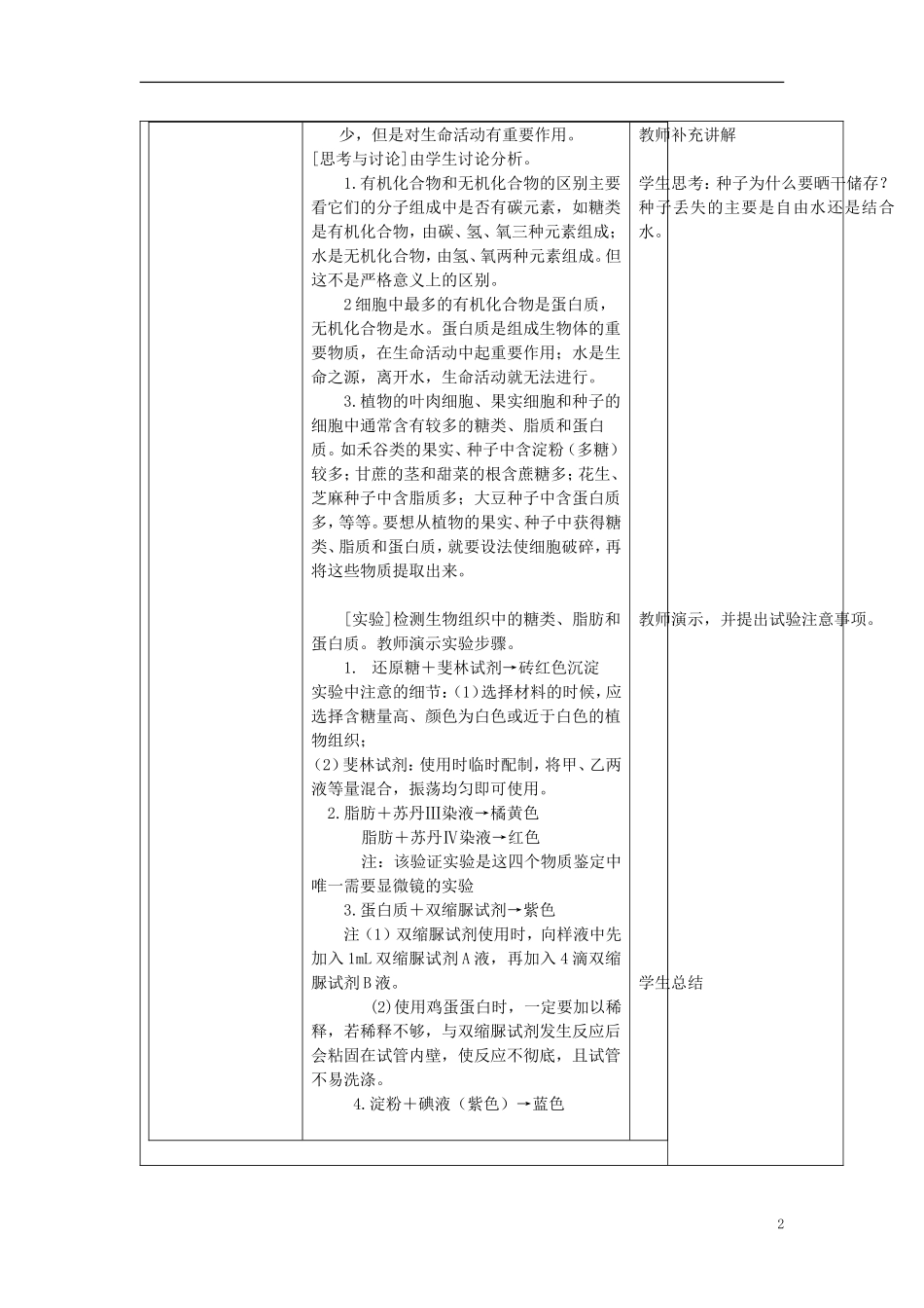 高中生物 第2章 组成细胞的分子 第1节 细胞中的元素和化合物教案 新人教版必修1-新人教版高一必修1生物教案_第2页