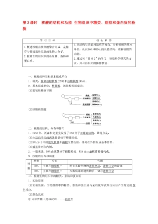 高中生物 第2章 第2节 第3课时 核酸的结构和功能 生物组织中糖类、脂肪和蛋白质的检测教案 苏教版必修1-苏教版高一必修1生物教案