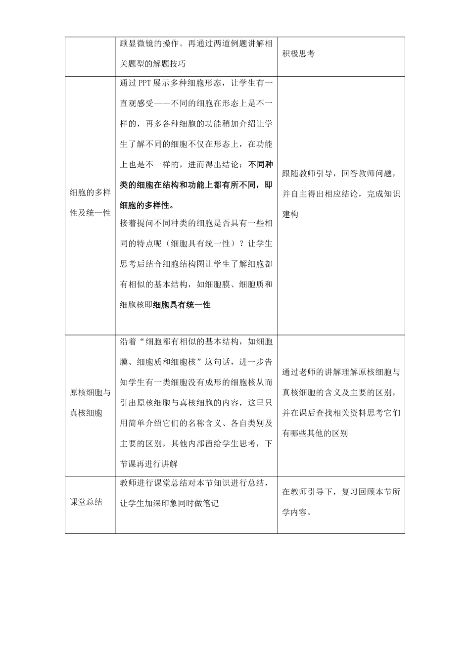 高中生物 开学第一周 第一章 走近细胞 第2节 细胞的多样性和统一性（第一课时）教案 新人教版必修1-新人教版高一必修1生物教案_第2页