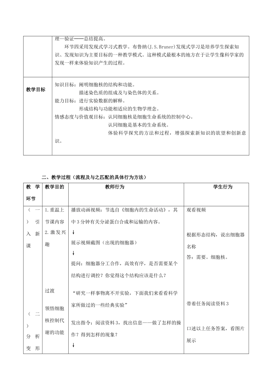 高中生物 3.3《细胞核-系统的控制中心》教学设计 新人教版必修1-新人教版高一必修1生物教案_第3页
