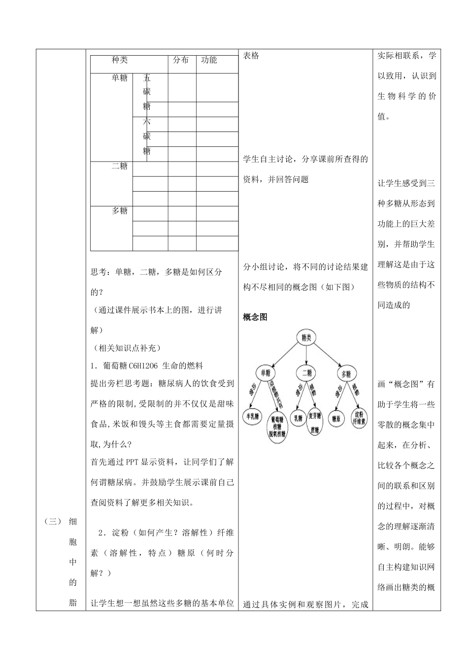 高中生物 2.4《细胞中的糖类和脂质》教学设计 新人教版必修1-新人教版高一必修1生物教案_第3页