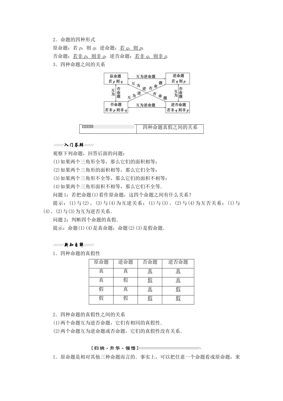 高中数学 第1部分 第1章 常用逻辑用语 1.1 命题及其关系 1.1.1 四种命题讲义（含解析）苏教版选修2-1-苏教版高二选修2-1数学教案_第2页