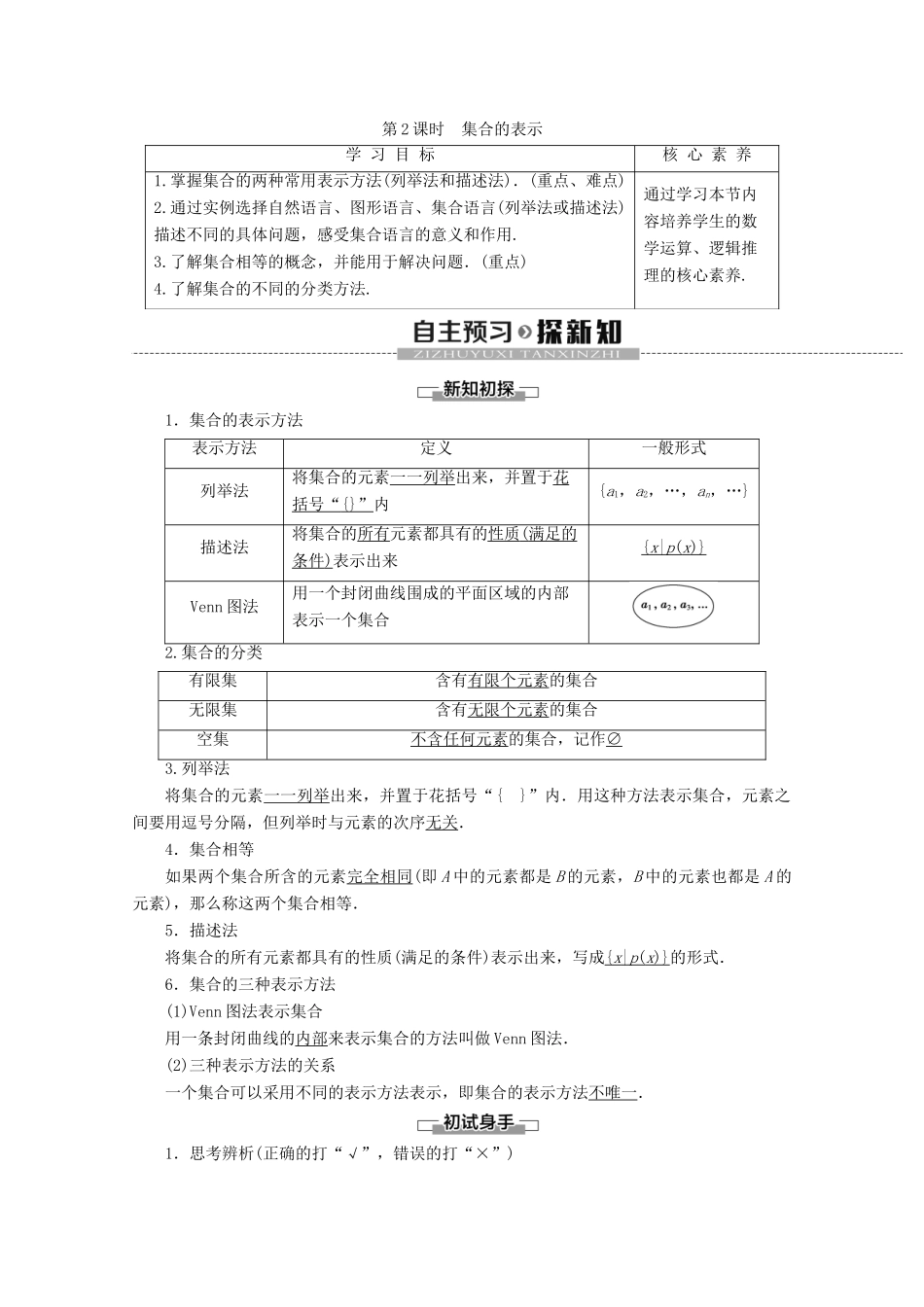 高中数学 第1章 集合 1.1 集合的含义及其表示（第2课时）集合的表示讲义 苏教版必修1-苏教版高一必修1数学教案_第1页