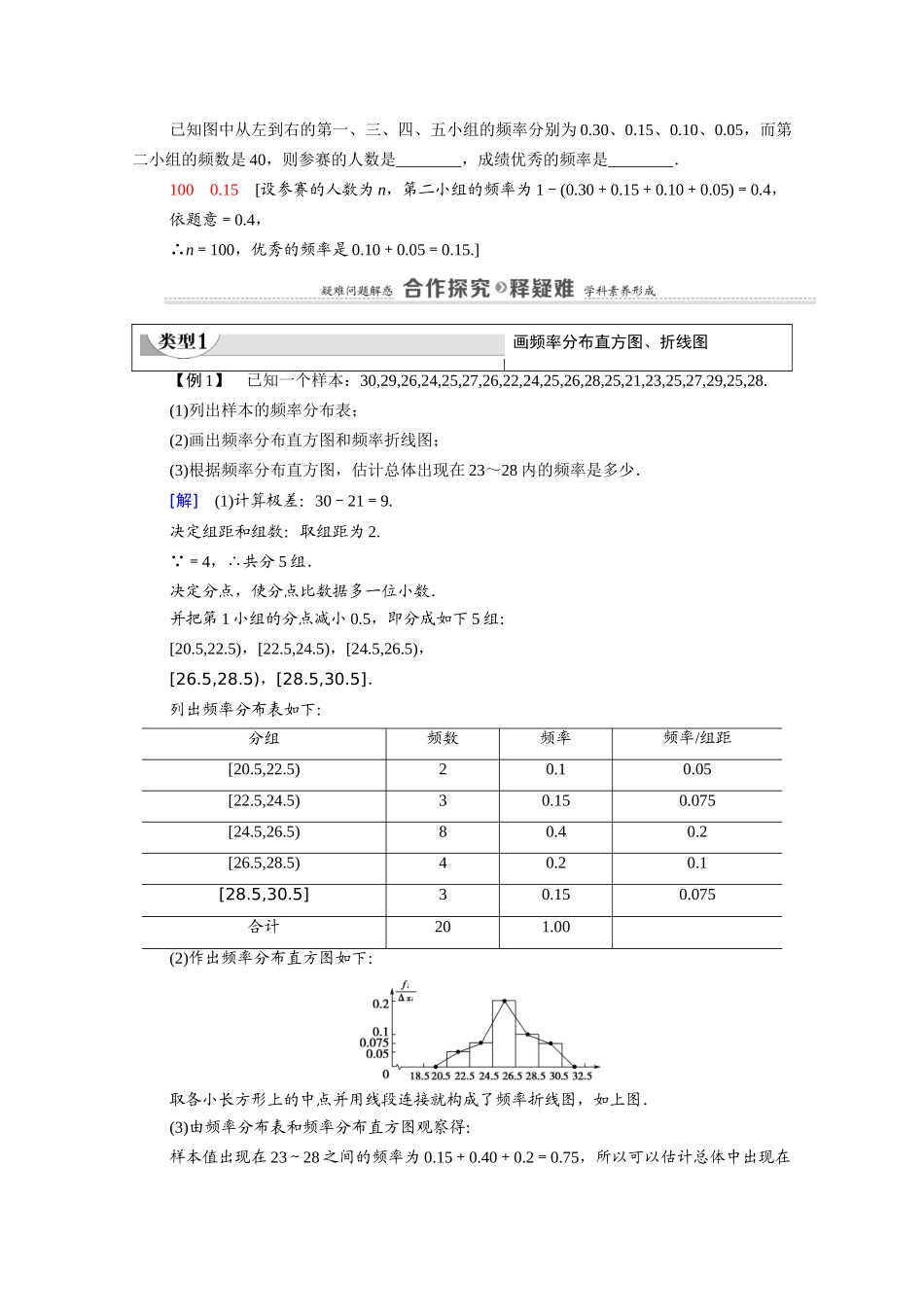 高中数学 第1章 统计 §5 5.1 5.2 用样本估计总体（教师用书）教案 北师大版必修3-北师大版高一必修3数学教案_第3页