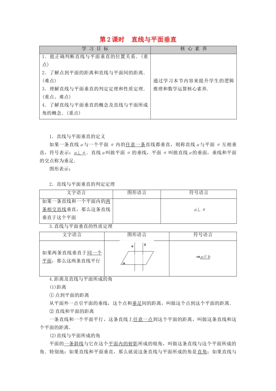 高中数学 第1章 立体几何初步 1.2.3 直线与平面的位置关系（第2课时）直线与平面垂直讲义 苏教版必修2-苏教版高一必修2数学教案_第1页