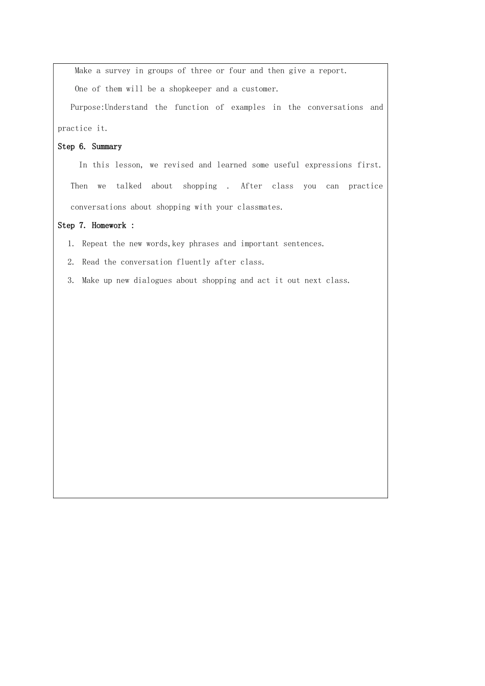 七年级英语上册 Unit 7 Shopping Rading教案 （新版）牛津版-（新版）牛津版初中七年级上册英语教案_第3页