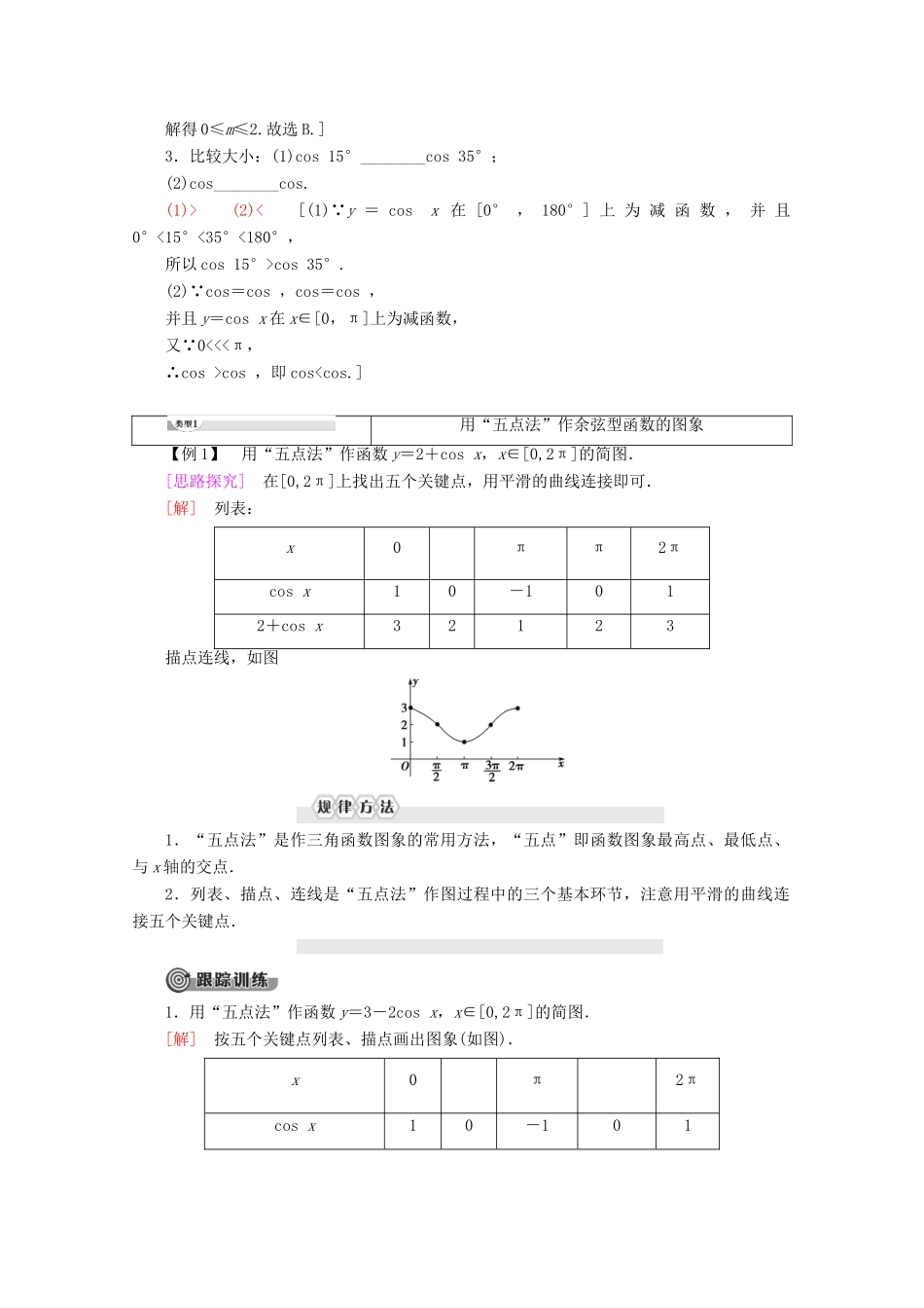高中数学 第1章 基本初等函数（Ⅱ）1.3.2 余弦函数、正切函数的图象与性质 第1课时 余弦函数的图象与性质教案（含解析）新人教B版必修4-新人教B版高一必修4数学教案_第2页