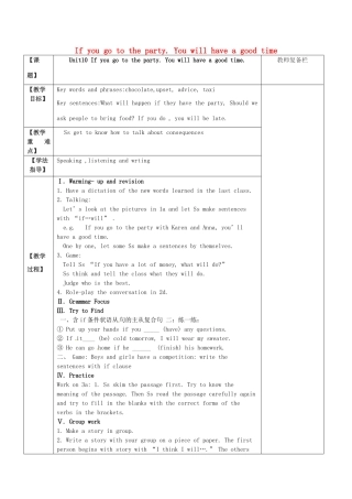 八年级英语上册 Unit 10 If you go to the party  you’ll have a great time教案2 （新版）人教新目标版-（新版）人教新目标版初中八年级上册英语教案