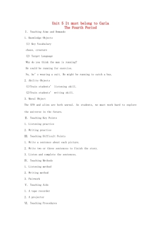 九年级英语全册 Unit 5 It must belong to Carla The 4th Period示范教案 人教新目标版