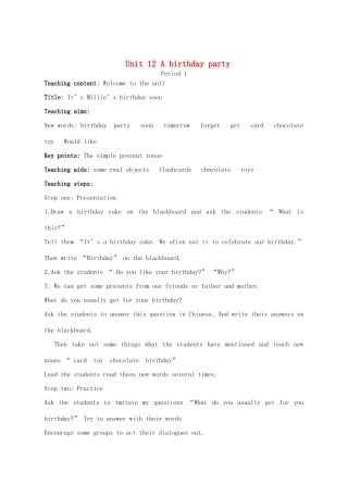 七年级英语：Stater Unit 12 A birthday party英文教案牛津版