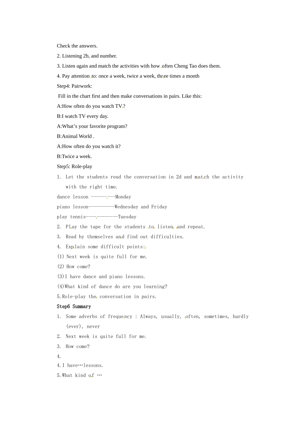 天津市东丽区徐庄子中学八年级英语上册 Unit 2 How often do you exercise？第一课时教案 （新版）人教新目标版_第2页