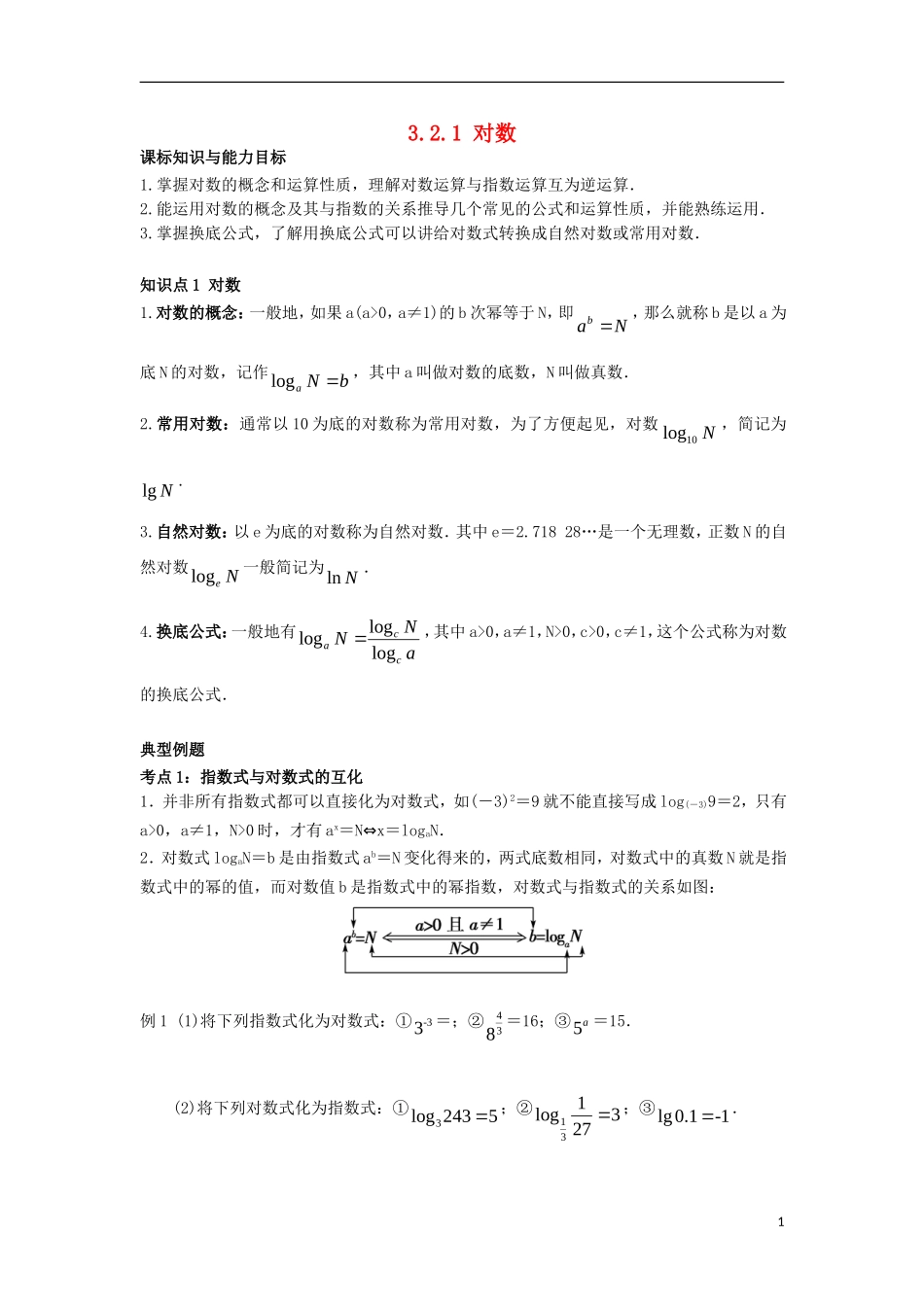 高中数学 初升高课程衔接 第三章 对数函数、指数函数、幂函数 3.2.1 对数教案 苏教版必修1-苏教版高一必修1数学教案_第1页