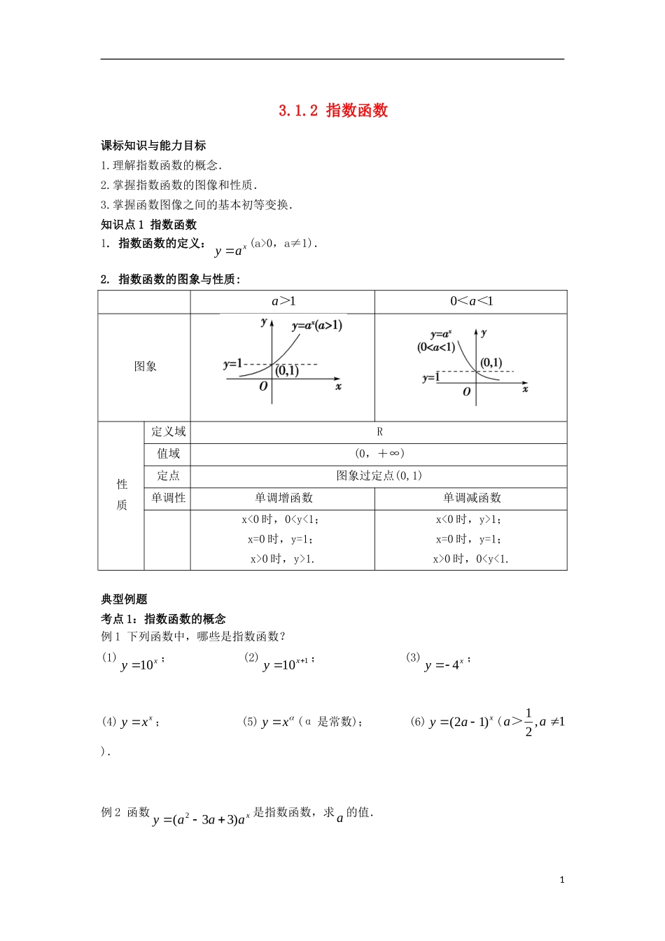 高中数学 初升高课程衔接 第三章 对数函数、指数函数、幂函数 3.1.2 指数函数教案 苏教版必修1-苏教版高一必修1数学教案_第1页