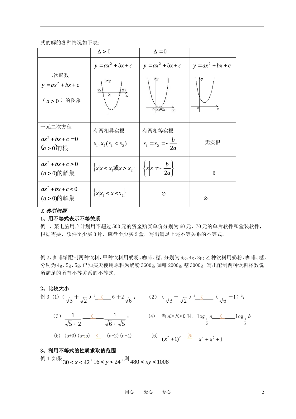 高中数学 不等式小结（一）全册精品教案 新人教A版必修5_第2页
