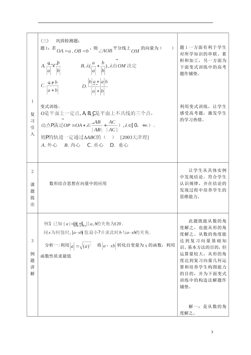 高中数学 《数形结合思想在向量中的应用》说课稿 新人教A版必修1_第3页
