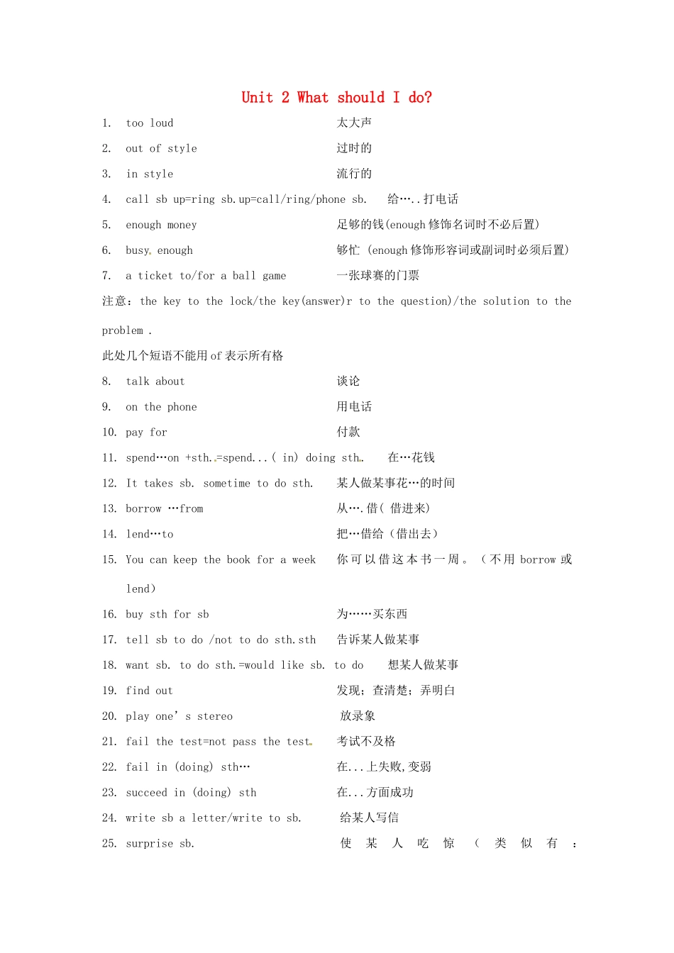 八年级英语下册 Unit 2 What should I do重点短语集萃 人教新目标版_第1页