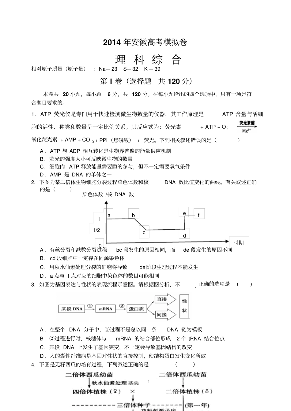 2014年高考模拟理综试题剖析_第1页