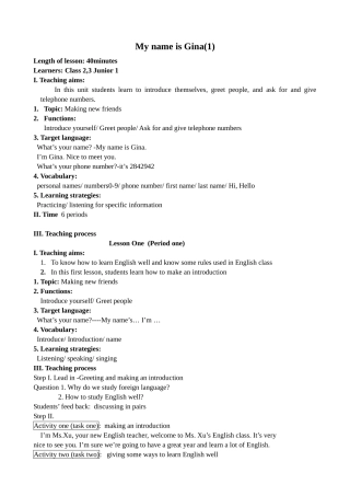 七年级英语My name is Gina教案(1)2新课标 人教版