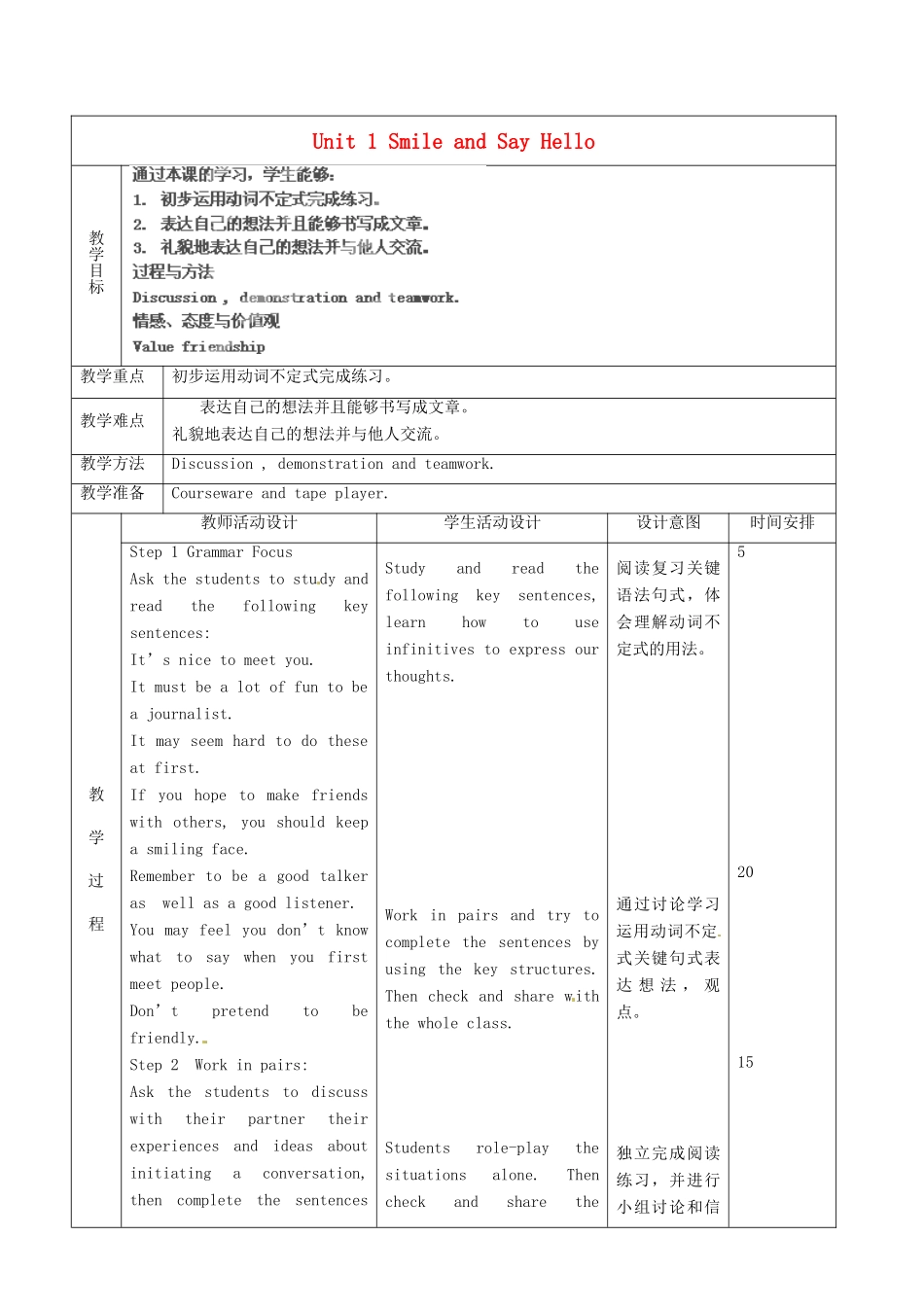 北京市顺义区大孙各庄中学九年级英语全册 Unit 1 Smile and Say Hello（第4课时）教案 北京课改版_第2页