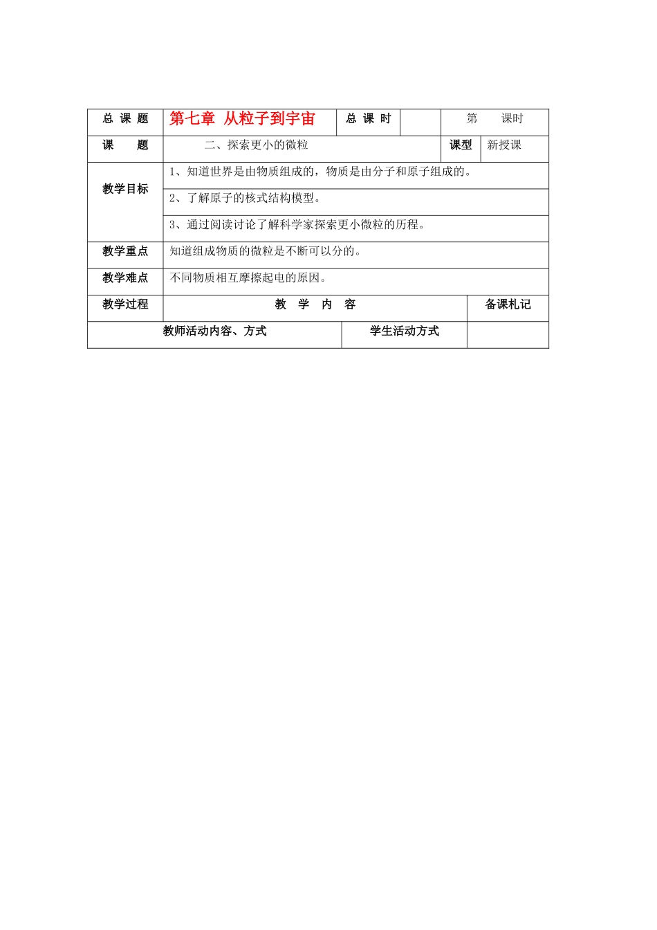 八年级物理下册：二、探索更小的微粒教案（苏科版）_第1页