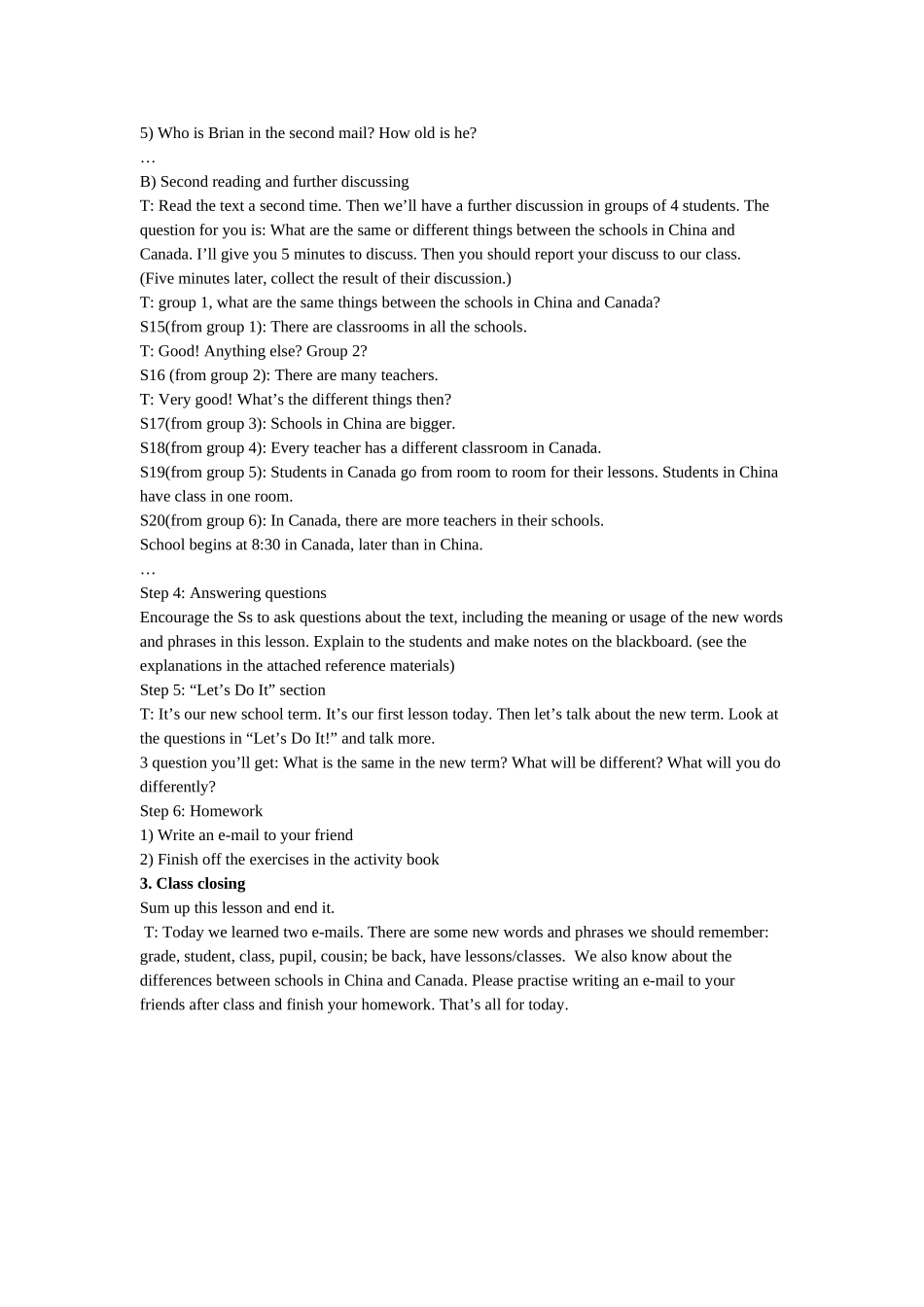 八年级英语上册：Unit 1 Lesson 1 Li Ming Is Back to School教案（冀教版）_第3页