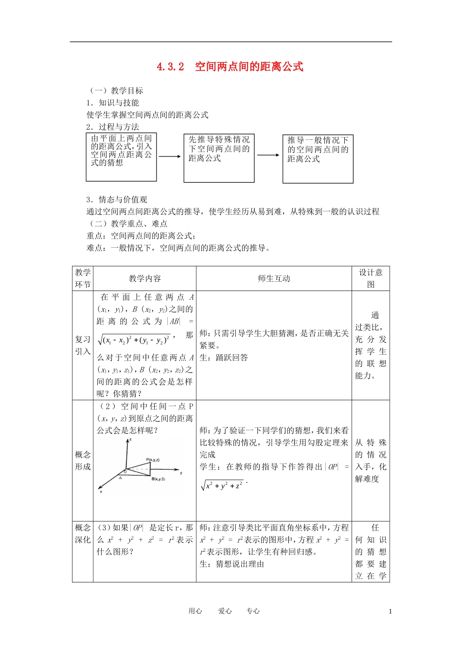 高中数学 4.3.2空间两点间的距离公式全册精品教案 新人教A版必修2_第1页