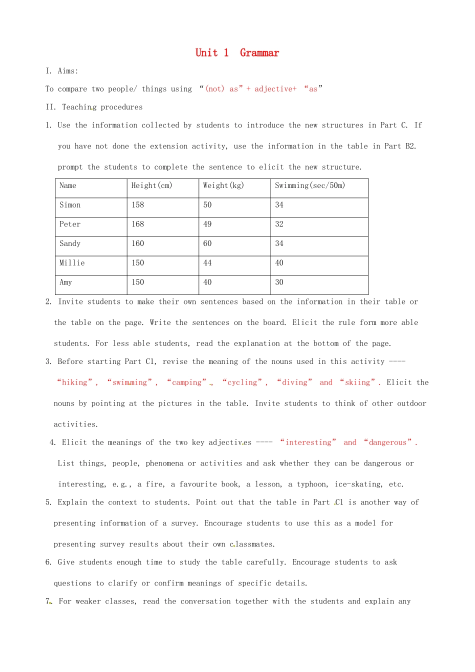 八年级英语上册 Unit 1 Friends Grammar C教案 牛津版-牛津版初中八年级上册英语教案_第1页