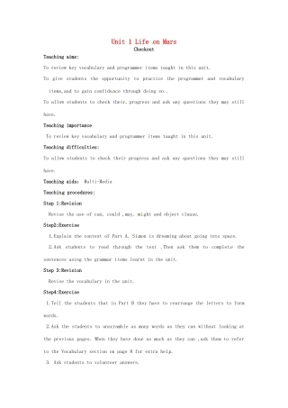 九年级英语下册 Unit1 Life on Mars Checkout教案 牛津译林版