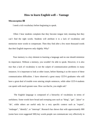 九年级英语Unit 1 How do you study for a test文章 How to learn English well 3新人教版