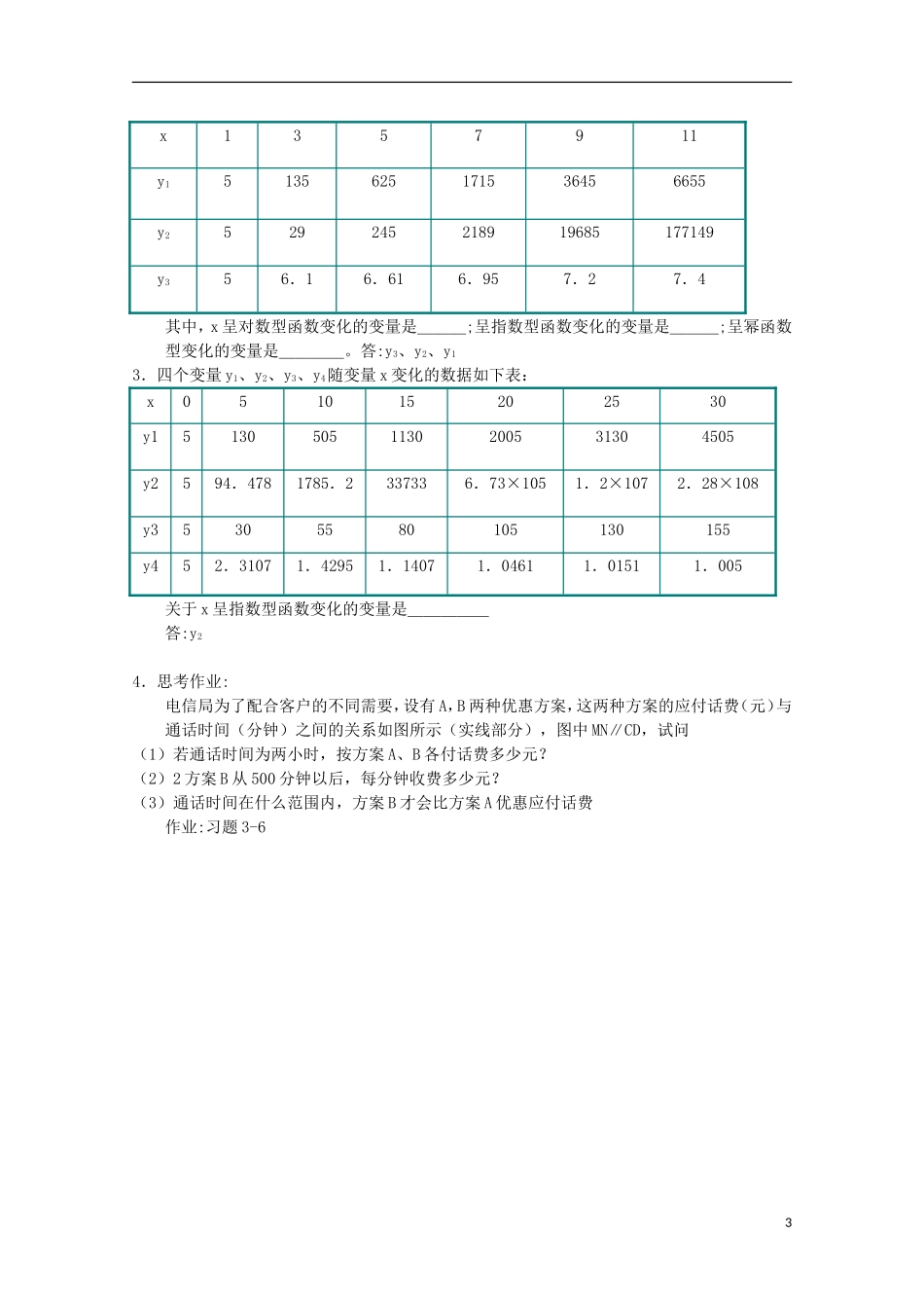 高中数学 3.6指数函数、幂函数、对数函数增长的比较教案 北师大必修1_第3页
