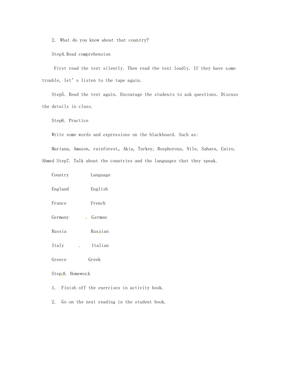 八年级英语下册 Unit 7 Know Our World Lesson 41 A Class of the World教案 （新版）冀教版-（新版）冀教版初中八年级下册英语教案_第2页