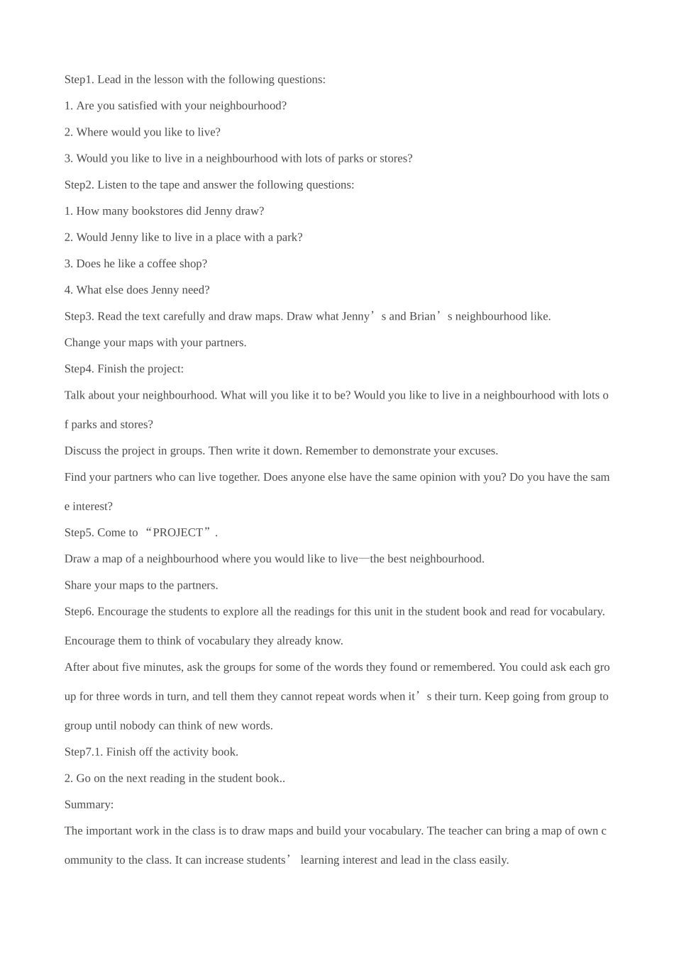 冀教版八年级英语上Unit 4教案 My Neighbourhood教案_第3页