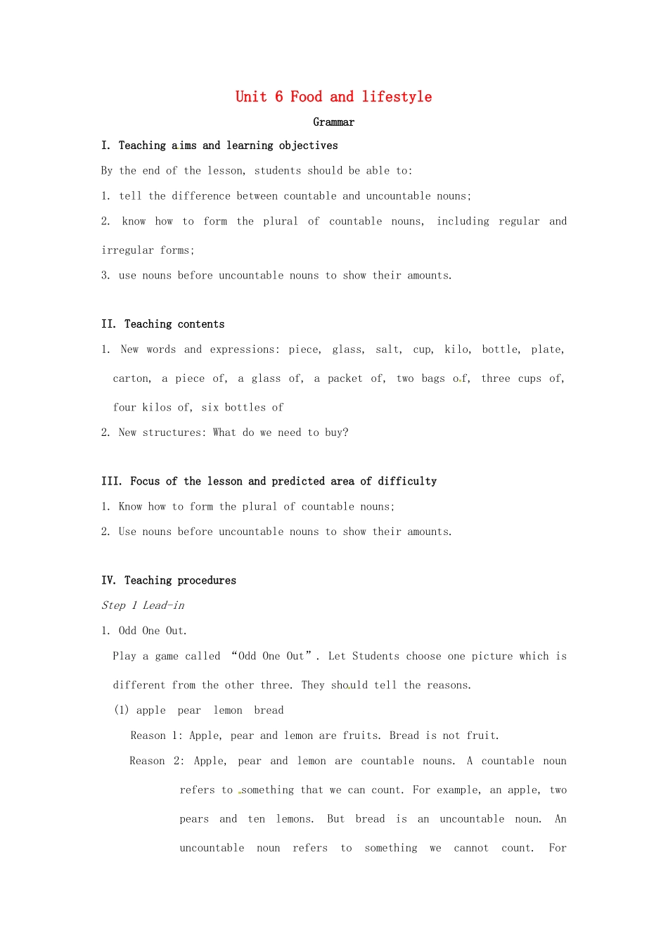 七年级英语上册 Unit 6 Food and lifestyle Grammar教案 （新版）牛津版-（新版）牛津版初中七年级上册英语教案_第1页