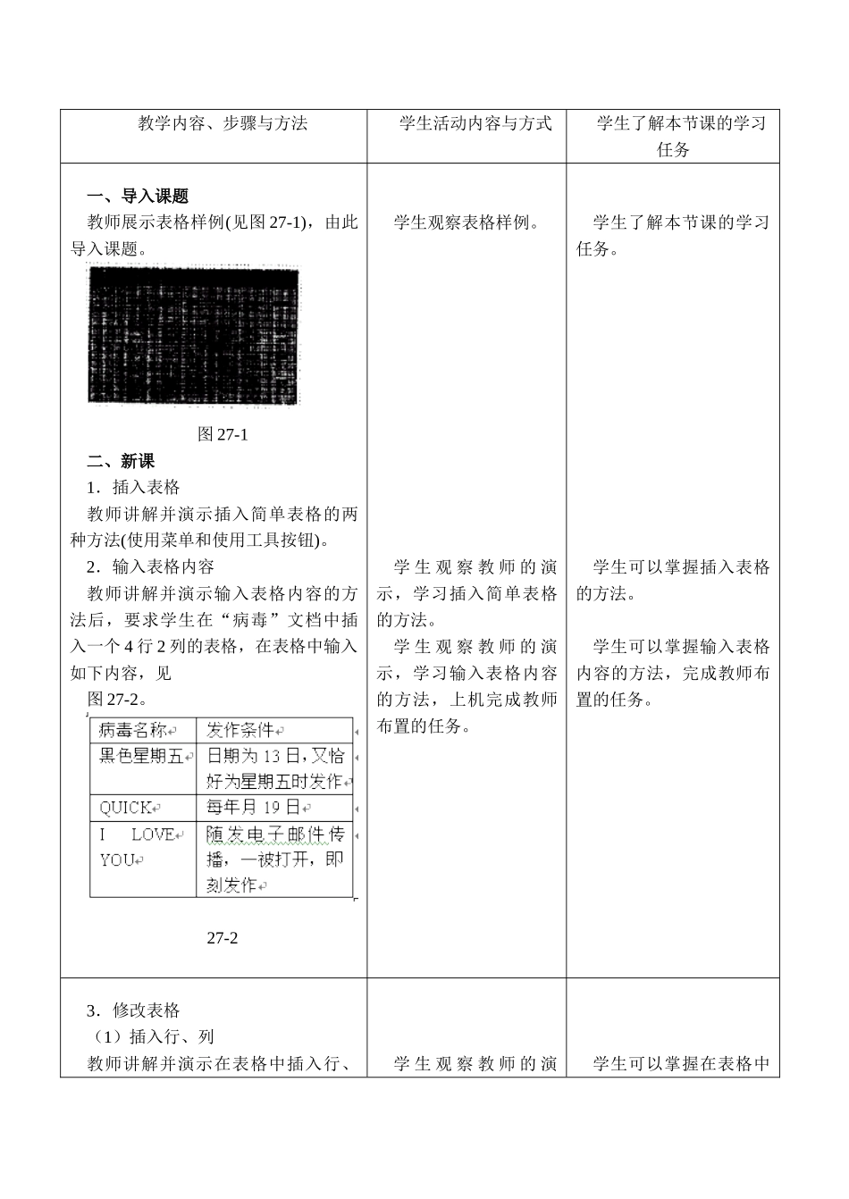 [初中信息技术]七年级 第二十七课 插入表格_第2页
