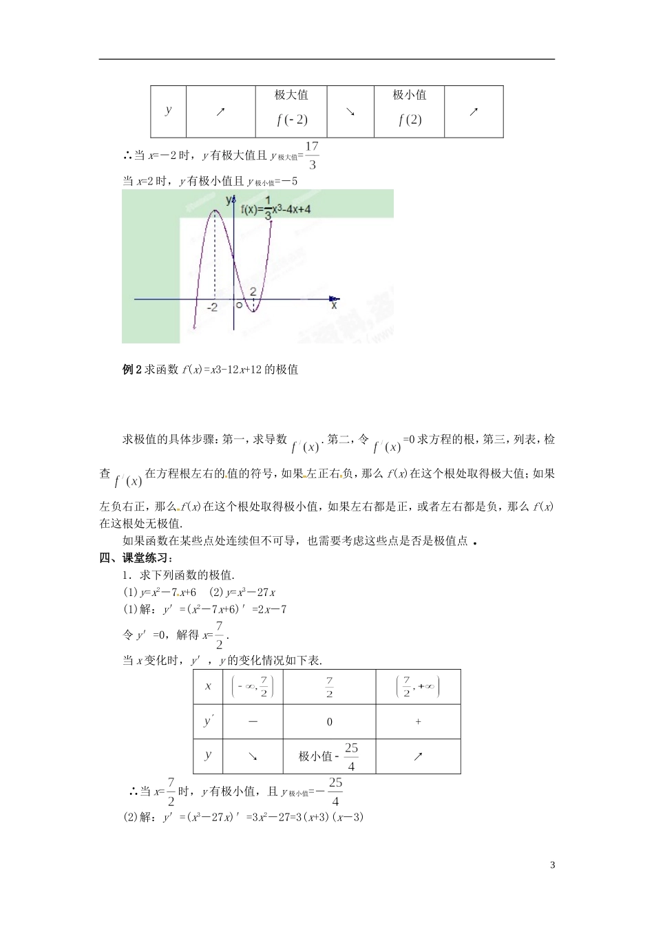 高中数学 3.3.2函数的极值与导数教案 苏教版选修1-1-苏教版高中选修1-1数学教案_第3页