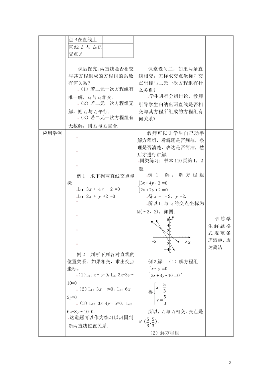 高中数学 3.3.1两直线的交点坐标精品教案 新人教A版必修2_第2页