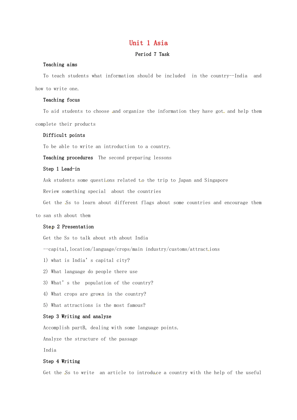 九年级英语下册 Unit 1 Asia Period 7教案 （新版）牛津版-（新版）牛津版初中九年级下册英语教案_第1页