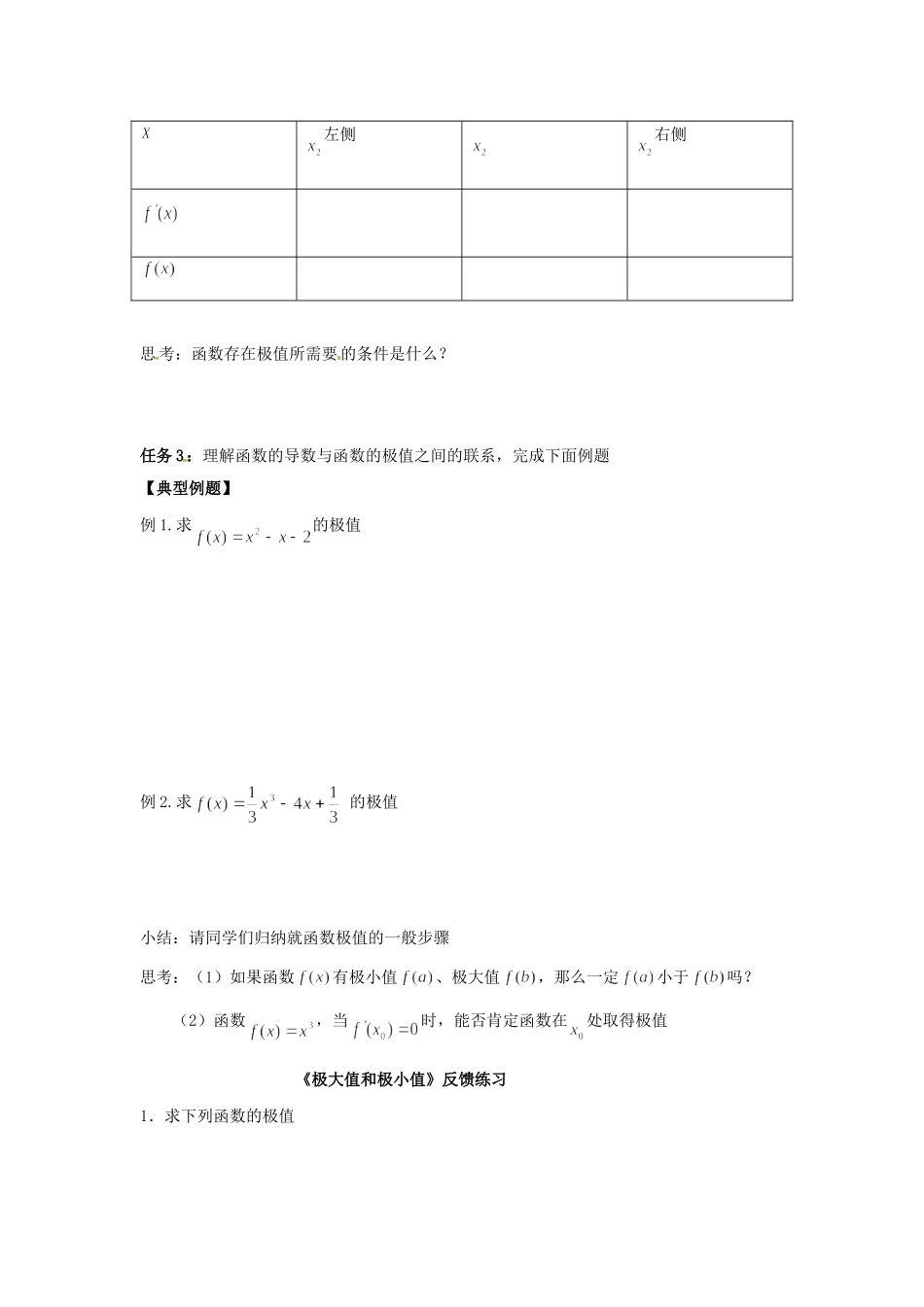 高中数学 3.2极大值和极小值教案1 苏教版选修1-1-苏教版高二选修1-1数学教案_第2页