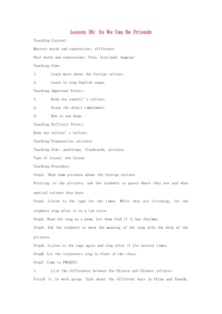 九年级英语下册 Lesson 36 So W e Can Be Friends英文教案 冀教版