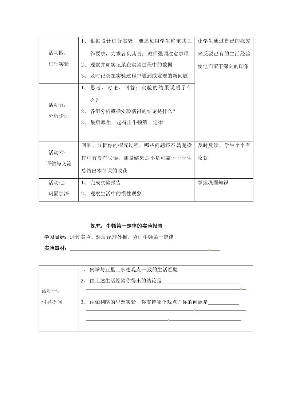 八年级物理 6.1 科学探究牛顿第一定律教案 沪科版_第2页