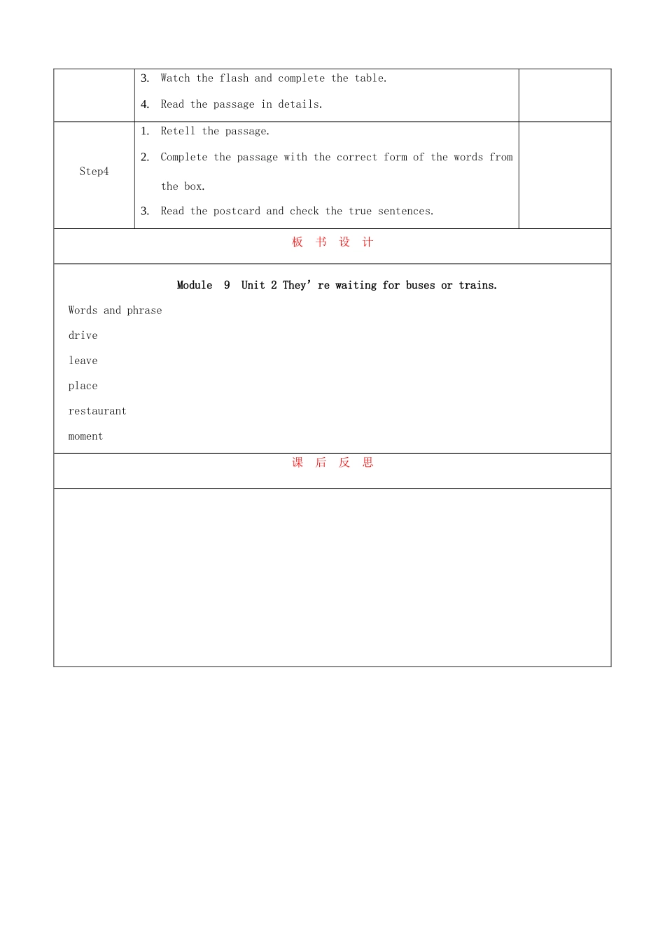 天津市静海县沿庄镇度七年级英语上册 Module 9 People and places Unit 2 They’re waiting for buses or trains教案 （新版）外研版-（新版）外研版初中七年级上册英语教案_第2页