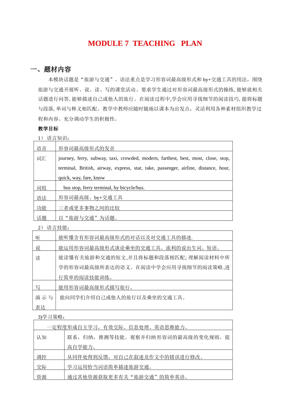七年级英语下册 NSE module7教案 外研版_第1页
