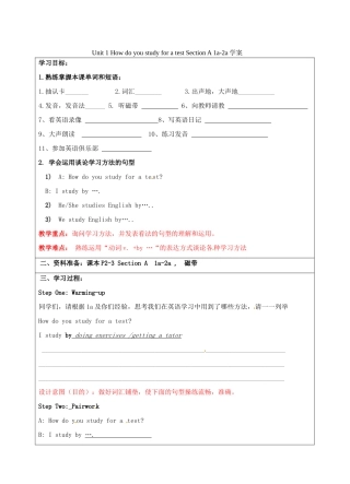 宁夏银川市第四中学九年级英语全册 Unit 1 How do you study for a test Section A 1a-2a学案（无答案） 人教新目标版