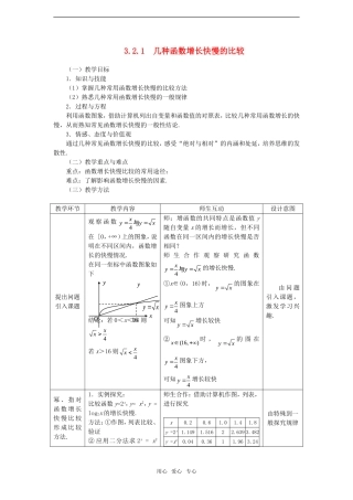 高中数学 3.2.1几种函数增长快慢的比较教案 新人教A版必修1