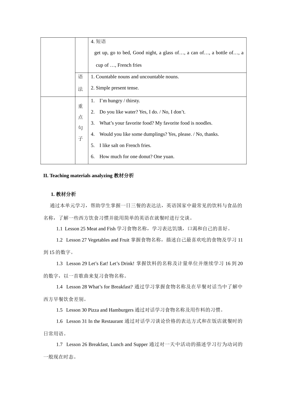 七年级英语上册 Unit 4 Food and Restaurants教案 冀教版_第2页